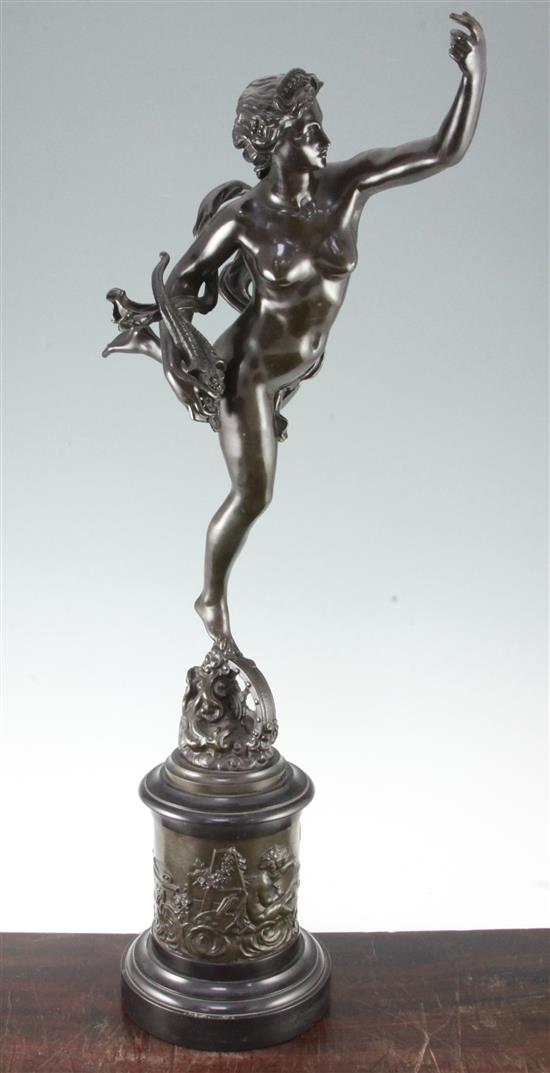 After Louis Guillaume Fulconis. A patinated bronze figure of Fortuna, 30in.